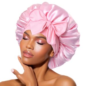 Bonnet Queen Silk Bonnet for Sleeping, Satin, adjustable Pink Bonnets for Sleep, Women Girls Night bonnets for Natural Curly Hair