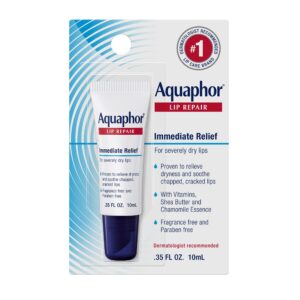Aquaphor Lip Repair Ointment – Long-lasting Moisture to Soothe Dry Chapped Lips – .35 fl. oz. Tube