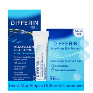 Differin Acne Treatment Gel and Differin Patches Set: 36 Power Patches, 18 large and 18 small patches for acne-prone skin and A30 day retinoid treatment with 0.1% Adapalene, Mother’s Day Gifts