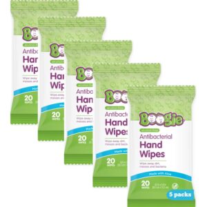 Antibacterial Hand Wipes by Boogie Wipes, Alcohol-Free, Hypoallergenic and Moisturizing Aloe, Boogie Hand Wipes for Adults and Kids, 5 Packs of 20…