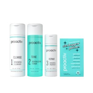 Proactiv 3 Step Acne Treatment w/ Pimple Patches – Benzoyl Peroxide Face Wash, Repairing Acne Spot Treatment for Face and Body, Exfoliating Toner – 90 Day Complete Acne Skin Care Kit + Pimple Patches