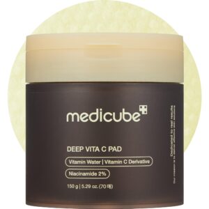 medicube Deep Vita C Facial Pads, Vitamin C Toner Pads for Uneven Skin Tone, 500,000PPM of vitamin water & 3 types of vitamin, Hydrating & Resurfacing (70 sheets)