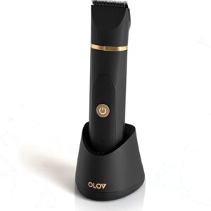 OLOV Electric Body Hair Trimmer – Groin Trimmer for Men – Bikini Trimmer Women – Wet/Dry Shaver Groomer, Replaceable Ceramic Blade Heads, USB Recharge Dock, Waterproof Hygiene Razor,Black