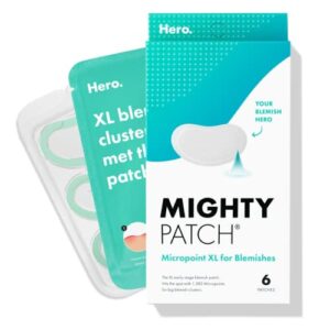 Hero Cosmetics Mighty Patch Micropoint™ XL for Blemishes – Hydrocolloid Acne Spot Treatment Patch for Early Stage Zits and Hidden Pimples, 1,385 Proprietary Micropoints (6 Count)