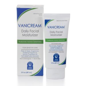 Vanicream Daily Facial Moisturizer With Ceramides and Hyaluronic Acid – Formulated Without Common Irritants for Those with Sensitive Skin, 3 fl oz (Pack of 1)