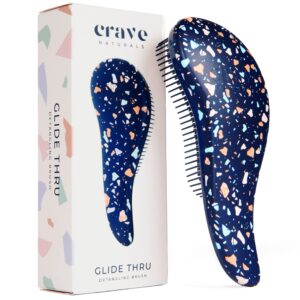 Crave Naturals Glide Thru Hair Brush – Detangler Brush for Curly, Straight, Wet or Dry Hair – Gentle Detangling Brushes for Adults, Kids, Toddlers – Hair Accessories for Women, 7.5″x3″ – Terazzo