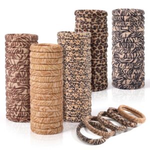 Bessrung 100PCS Seamless Elastic Hair Ties for Women Girls, No Damage Ponytail Holders for Thin Thick Hair, Leopard Animal Print Hair Bands for Women’s Hair, Hair Accessories for Girls
