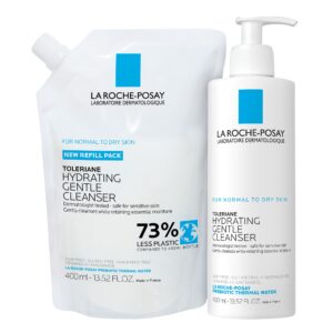 La Roche-Posay Toleriane Hydrating Gentle Face Cleanser & Refill, Hydrating Facial Cleanser With Niacinamide + Ceramides, Daily Face Wash For Dry Skin To Normal Skin