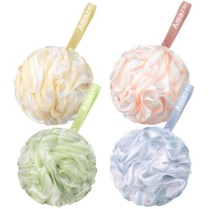 AmazerBath Loofah Sponge 60g/Piece, Exfoliating Bath Sponge Body Scrubber – Loofa Set of 4 – Cotton Candy Quartet
