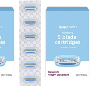 Amazon Basics 5-Blade Razor Refills for Women, 6 Count (Fits Amazon Basics Razor Handles Only) (Previously Solimo) (Pack of 2)