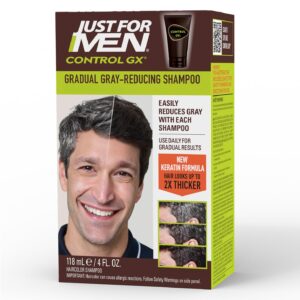 Just For Men Control GX Grey Reducing Shampoo, Gradual Hair Color with Keratin for Stronger Thicker and Healthier Looking Hair, 4 Fl Oz – Pack of 1 (Packaging May Vary)