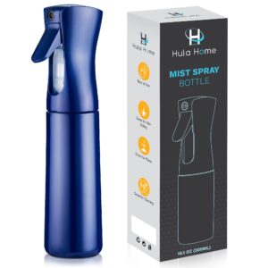 Hula Home Continuous Spray Bottle for Hair (10.1oz/300ml) Empty Ultra Fine Plastic Water Mist Sprayer – For Hairstyling, Cleaning, Salons, Plants, Essential Oil Scents & More – Blue