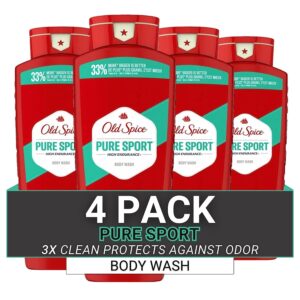 Old Spice Refreshing Body Wash for Men, High Endurance, 3X Defense, 24/7 Shower Fresh with Long Lasting Scent, Pure Sport Scent, 24 oz (Pack of 4)