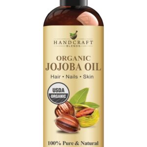 Handcraft Blends USDA Organic Jojoba Oil – Cold-Pressed 8 Fl Oz – 100% Pure and Natural – Premium Grade Carrier Oil for Skin and Hair – Hair and Body – Massage – Hexane-Free