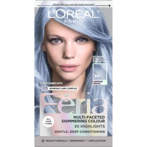 L’Oreal Paris Feria Multi-Faceted Shimmering Permanent Hair Color, 411 Sapphire Smoke (Smokey Blue)