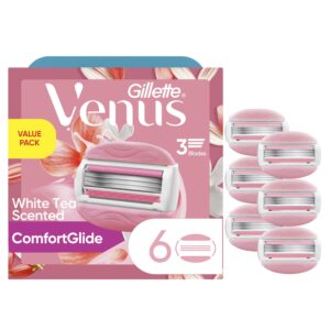 Gillette Venus ComfortGlide White Tea Women’s Razor Blades, 3-Blade Razor Refills, 6 Count