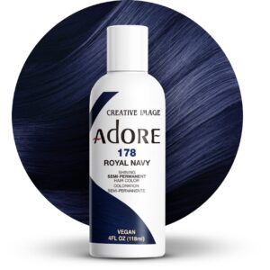Adore Semi Permanent Hair Color – Vegan and Cruelty-Free Blue Hair Dye – 4 Fl Oz – 178 Royal Navy (Pack of 1)