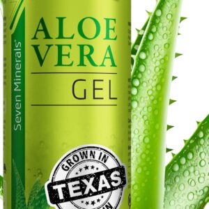 Seven Minerals Organic Aloe Vera Gel from freshly cut 100% Pure Aloe – Big 12oz – HighestQuality, Texas grown, Vegan, Unscented – For Face, Skin, Hair, Sunburn relief