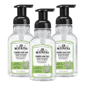 J.R. Watkins Foaming Hand Soap with Pump Dispenser, Moisturizing Foam Hand Wash, All Natural, Alcohol-Free, Cruelty-Free, Aloe & Green Tea, 9 fl oz, 3 Pack