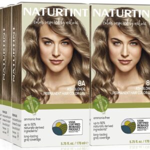 Naturtint 8A Ash Blonde Permanent Hair Color (Pack of 6), Ammonia Free, Vegan, Cruelty Free, up to 100% Gray Coverage, Long Lasting Results (Packaging may vary)