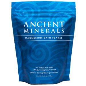 Ancient Minerals Magnesium Bath Flakes of Pure Genuine Zechstein Chloride – Resealable Magnesium Supplement Bag That Will Outperform Leading Epsom Salts 1.65 lbs