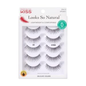 KISS Looks So Natural False Eyelashes Multipack #03, Lightweight & Comfortable, Delicate Volume, Natural-Looking, Tapered End Technology, Reusable, Cruelty-Free, Contact Lens Friendly, 5 Pairs