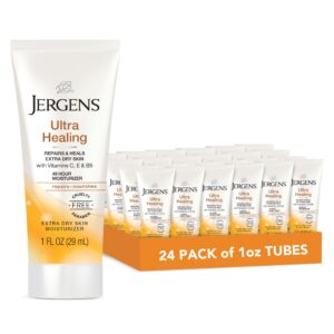Jergens Ultra Healing Dry Skin Moisturizer, Travel Size Body and Hand Lotion, for Extra Dry Skin, Use After Washing Hands, HYDRALUCENCE blend, Vitamins C, E, B5, 1 Fl Oz (Pack of 24)