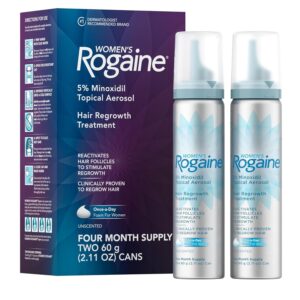 Women’s Rogaine 5% Minoxidil Foam, Topical Once-A-Day Hair Loss Treatment for Women to Regrow Fuller, Thicker Hair, Unscented, 4-Month Supply, 2 x 2.11 oz