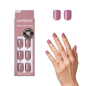 KISS imPRESS No Glue Mani Press On Nails, Color, ‘Petal Pink’, Pink, Short Size, Squoval Shape, Includes 30 Nails, Prep Pad, Instructions Sheet, 1 Manicure Stick, 1 Mini File