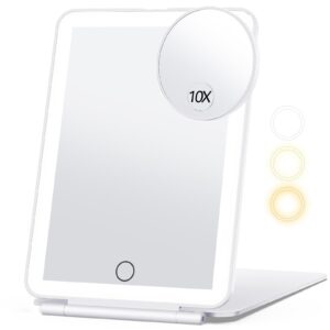 miroposs Rechargeable Makeup Mirror for Travel, Vanity Mirror with 80LEDs, 3 Color Light, 2000mAh Battery, Portable Ultra Slim Lighted Mirror, Travel Essential