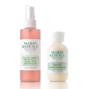 Mario Badescu Rose Water Facial Spray & Honey Moisturizer Bundle | Hydrating Aloe, Herbs & Rosewater Face Mist + Honey-Infused Face Cream for Dry, Sensitive & Combination Skin | Nourishing Daily Moist