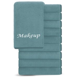 Cosy Family 10 Pack Makeup Remover Wash Cloths – Soft Microfiber Fingertip Facial Cleansing Cloths for Hand and Make Up, 12 x 12 in, Teal