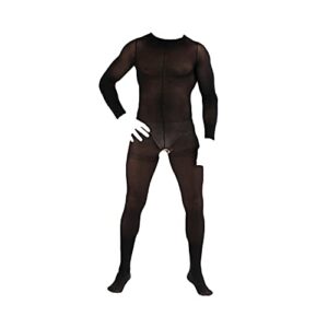 lace mesh bodysuit for Men Leotard Bodysuits Club wear costume One-Piece Sheer Wrestling Jumpsuit Clubwear (Black 9>One Size)