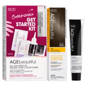 AGE beautiful Permanent Hair Color Dye Liqui Creme & Developer Starter Kit | 100% Gray Coverage | Anti-Aging | Biotin for Thicker, Fuller, Healthier Hair | 7A Dark Ash Blonde