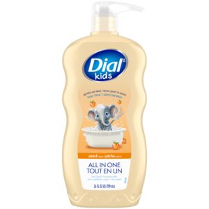 Dial Kids all in one hair, body wash and bubble bath, Tear free and gentle on skin Peach Scent, 32 fl oz