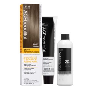 AGE beautiful Permanent Hair Color Dye Liqui Creme & Developer 20 Volume | 100% Gray Coverage | Anti-Aging | Biotin for Thicker, Fuller, Healthier Hair | 8NNV Medium Intense Neutral Violet Blonde