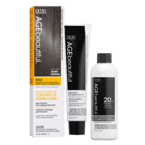 AGE beautiful Permanent Hair Color Dye Liqui Creme & Developer 20 Volume | 100% Gray Coverage | Anti-Aging | Biotin for Thicker, Fuller, Healthier Hair | 8AA Double Ash