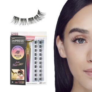 KISS imPRESS Falsies False Eyelashes, Lash Clusters, ‘Voluminous’, 14 mm, Includes 20 Clusters, 1 applicator, Contact Lens Friendly, Easy to Apply, Reusable Strip Lashes