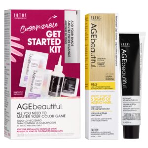 AGE beautiful Permanent Hair Color Dye Liqui Creme & Developer Starter Kit | 100% Gray Coverage | Anti-Aging | Biotin for Thicker, Fuller, Healthier Hair | HLG High Lift Golden Blonde