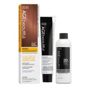 AGE beautiful Permanent Hair Color Dye Liqui Creme & Developer 20 Volume | 100% Gray Coverage | Anti-Aging | Biotin for Thicker, Fuller, Healthier Hair | 8NRG Medium Neutral Red Golden Blonde