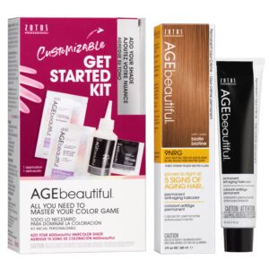 AGE beautiful Permanent Hair Color Dye Liqui Creme & Developer Starter Kit | 100% Gray Coverage | Anti-Aging | Biotin for Thicker, Fuller, Healthier Hair | 9NRG Light Neutral Red Golden Blonde