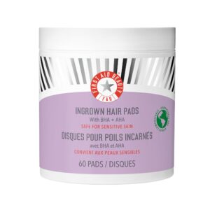 First Aid Beauty – Ingrown Hair Pads with BHA + AHA – Aftershave Treatment Pads to Help Prevent Razor Bumps for Men & Women – Exfoliate Underarms & Bikini Area – Compostable for Daily Use – 60 Pads