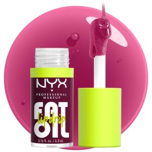 NYX PROFESSIONAL MAKEUP Fat Oil Lip Drip, Moisturizing Lip Oil Gloss, Vegan Tinted Formula, Up to 12 HR Hydration – That’s Chic (Deep Berry)