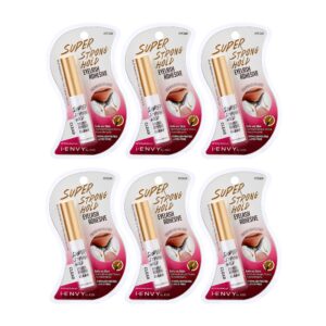 i•ENVY Super Strong Hold Eyelash Adhesive, Waterproof, 48-Hour Long-Lasting Lash Glue, Latex-Free, Hypoallergenic, Quick-Drying with Brush-On Applicator for Strip Lashes (Clear, 6 Pack)