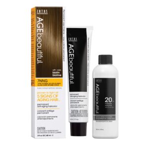 AGE beautiful Permanent Hair Color Dye Liqui Creme & Developer 20 Volume | 100% Gray Coverage | Anti-Aging | Biotin for Thicker, Fuller, Healthier Hair | 7NNG Dark Intense Golden Brown