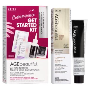 AGE beautiful Permanent Hair Color Dye Liqui Creme & Developer Starter Kit | 100% Gray Coverage | Anti-Aging | Biotin for Thicker, Fuller, Healthier Hair | Topcoat Toner Pearl Blonde