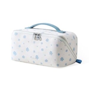EACHY Travel Makeup Bag,Large Capacity Cosmetic Bags for Women,Waterproof Portable Pouch Open Flat Toiletry Bag Pattern Makeup Bag (C-Blue)