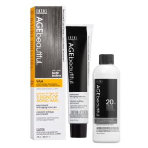 AGE beautiful Permanent Hair Color Dye Liqui Creme & Developer 20 Volume | 100% Gray Coverage | Anti-Aging | Biotin for Thicker, Fuller, Healthier Hair | 9AA Double Ash