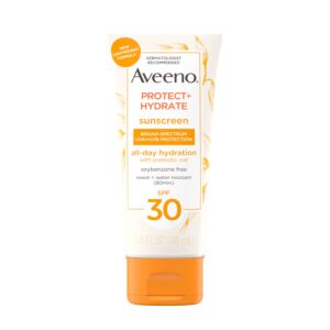 Aveeno Protect + Hydrate Moisturizing Body Sunscreen Lotion with Broad Spectrum SPF 30 & Prebiotic Oat, Weightless & Refreshing Feel, Paraben-Free, Oil-Free, Oxybenzone-Free, 3.0 fl. oz