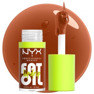 NYX PROFESSIONAL MAKEUP Fat Oil Lip Drip, Moisturizing Lip Oil Gloss, Vegan Tinted Formula, Up to 12 HR Hydration – Scrollin’ (Deep Caramel)